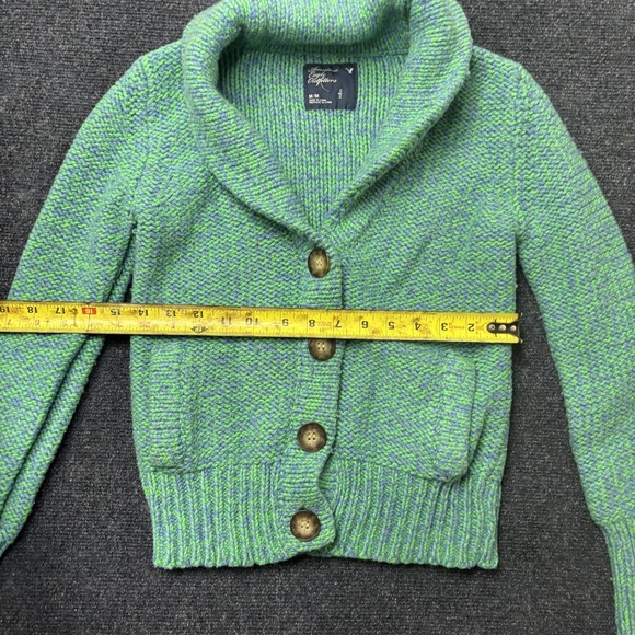Vintage American Eagle Outfitters Cardigan Sweater Womens Med Green Shawl Knit - Picture 4 of 6